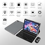 Tablet 10 inch 2025 Latest Android 14 Tablet with 128GB Rom+14GB Ram+2TB Expand, 4G Cellular Tablets with Dual Sim Slot, 2 in 1 Tablet with Case/Keyboard/Mouse, 5G Wifi, Octa-Core GPS 8000mAh (Grey)