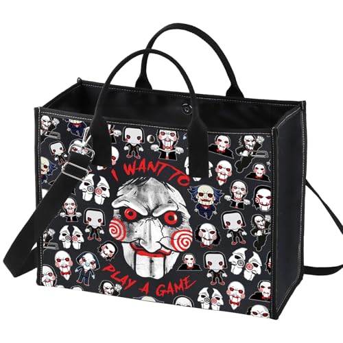 LEVLO Jigsaw Killer Tote Bag Horror Movie Fans Gift I Want To Play A Game Jigsaw Killer Shoulder Bag Horror Movie Merch (Play A Game LT)