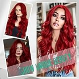 Long Red Wig for Women 26Inch Wavy Curly Wigs Synthetic Heat Resistant Hair Replacement Wig for Daily Party Halloween Costume