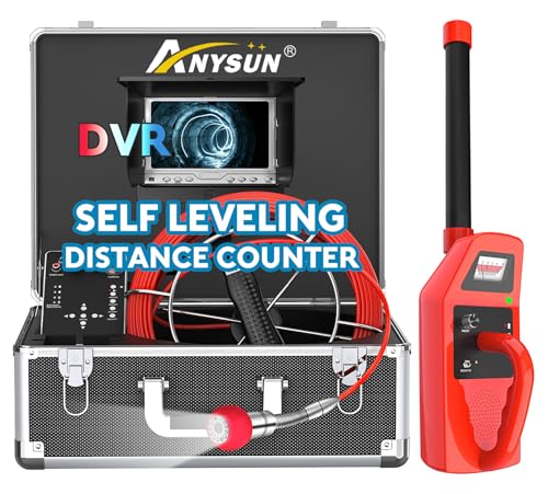 Anysun Sewer Camera with Locator, Self Leveling, Distance Counter, 512Hz Pipe Inspection Camera with DVR Recorder, Waterproof IP68 Plumbing Camera, Industrial Drain Camera w 7" HD Color Screen(100Ft)