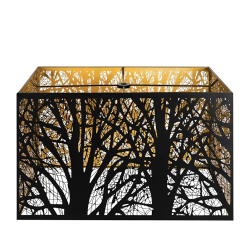 Metal Large Rectangular Lampshade For Table Lamp Floor Lamps,8"×14"×9" Black Outside Gold Inside Replacement Forest Rectangle Lamp Shade Spider Fitter