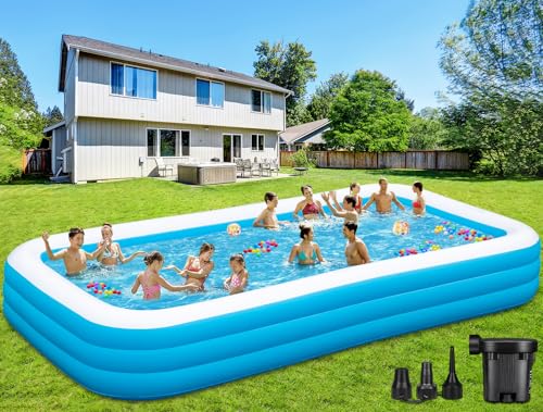 Extra Large Inflatable Pool for Adults, 180"x76"x22" Oversized Thickened Swimming Pool with Air Pump, Full Size Family Big Blow Up Pools for Backyard Garden Lawn Indoor Outdoor Summer Water Party