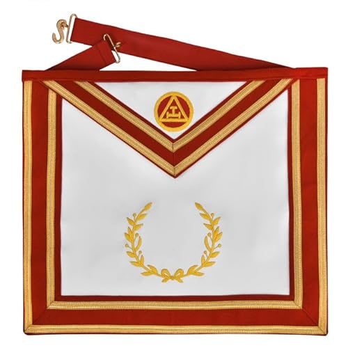 BRICKS MASONS Royal Arch Chapter Apron - Red Velvet With Gold Embroided Emblem & Braid Hand Embroidery Bullion - Synthetic