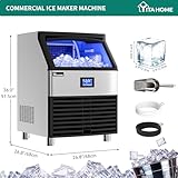 YITAHOME Upgraded Commercial Ice Maker Machine 450lbs/24h with 100lbs Storage Bin, Stainless Steel Ice Scoop, Blue Light, Freestanding Ice Machine for Home, Restaurants, Bars