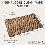 Kings County Tools Jute Rug | Woven Door Mat | Natural Fiber Jute Entry Rug | Reversible Indoor & Outdoor Doormat | Hand Braided | Safe for Decking | Soft & Durable Burlap Rag Rug Runner | 30" x 17"