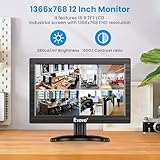 Eyoyo 12" Inch TFT LCD Monitor with AV HDMI BNC VGA Input 1366x768 Portable Mini HD Color Screen Display with Built-in Speaker