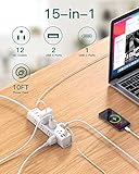 Surge Protector Power Strip - 10 FT Extension Cord, Power Strip with 12 Widely AC Outlet 3 USB, Flat Plug, Wall Mount Overload Protection, 1050J, Desk Charging Station for Home Office, ETL Listed