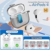 Ekoonpft Clear Case for AirPods 4th Generation Case, Secure Lock Case Cocer with Cleaner Kit Compatible with AirPods 4 Gen (2024) (USB-C), Front LED Visible(Clear Black)