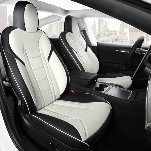 FREESOO Tesla Model 3 Seat Covers 2023-2017 Leather Car Seats Cover Full Set Custom Interior Accessories Blackwhite