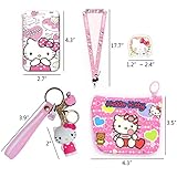 Kitty ID Badge Holder with Lanyard and Keychain Wallet Stickers 50 Pcs Cute Kitty Gift Set Accessories for Girls