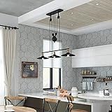 WINSOON 3 Pendant Lights Kitchen Island Pulley 3-Light Billiard Pool Table Lights Rustic Farmhouse Chandeliers Fixtre for Dining Room Foyer Hallway