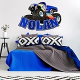 Monster Truck Name Wall Decal Sticker Art with Personalized Custom Name for Boys Rooms-Big Truck Tire Crushing Letters Theme Bedroom Decor, Vinyl Peel and Stick Decorations for Kids, Teens, Grandchild