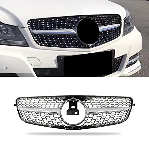 SNA W204 Grill, Front Grille for Mercedes Benz 2008-2014 C-class C300 C250 C350 (Chrome Diamond)