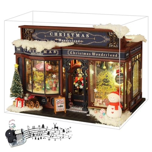 fifijoy Christmas Miniature Dollhouse Kit, DIY Dollhouse Miniature House Kit for Adults, Tiny House Kits Mini Model Building Sets with Music (Christmas Wonderland)