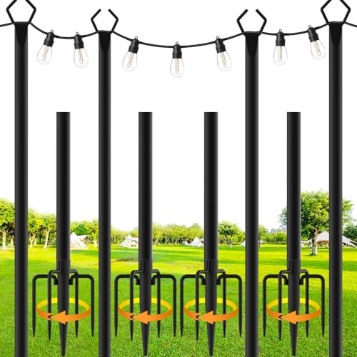 4 Pack String Light Poles,10 Ft Metal Poles with Fork for Outdoor String Lights,Outdoor Light Poles with Fork,Poles/Post/Stand for Outside,Patio,Deck,Backyard,Garden Wedding,Party