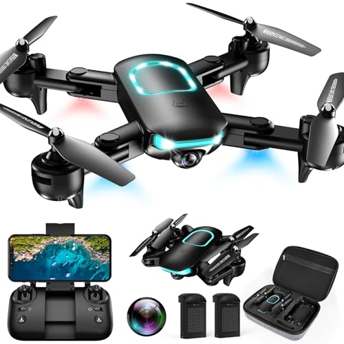 Drone with 1080P Camera for Beginners, 2025 𝑵𝑬𝑾 Foldable Drone with Upgrade Altitude Hold, Gestures Selfie, Waypoint Fly, Headless Mode, 3D Flip, One Key Start, 3 Speed Mode, Circle Fly, 2 Batteries