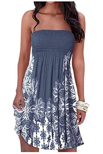 Beach Tops Dresses for Women 2025 Summer Tube Tops Sundresses Boho Vacation Mini Dress Beach Cover Ups Dresses Outfits(Floral-4,X-Large)