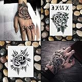 Oottati Waterproof 9 Sheets Back of Hand Fake Temporary Tattoo Stickers - Black Gothic Flower Rose