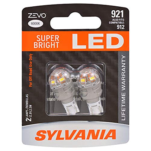 SYLVANIA - 921 T-16 W16W ZEVO LED White Bulb - Bright LED Bulb, Ideal for Interior Lighting - Map, Dome, Trunk, Cargo and License Plate (Contains 2 Bulbs)