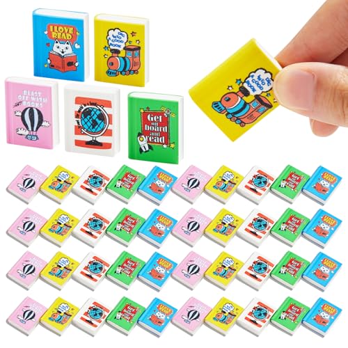 100 Pcs I Love to Read Pencil Erasers Book Fun Erasers Bulk for Kids Read Across America Prizes Drawing Sketching Supplies Reading Motivational Reward Gifts for School Classroom Teacher Kids