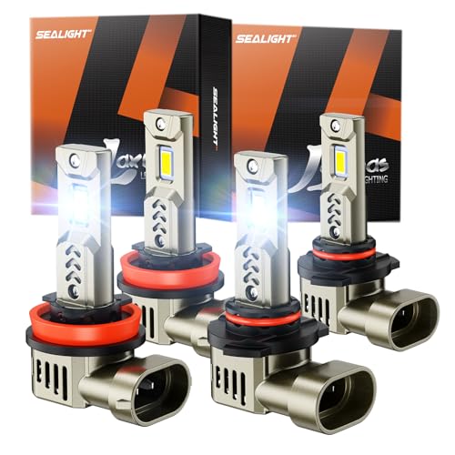 SEALIGHT L2S HB3+H9 LED Bulb Combo compatible 9005+H11 for Fog Light and Powersports Headlights, 68000 Lumens Super Bright 6500K White Light, Plug and Play, 4 Pack