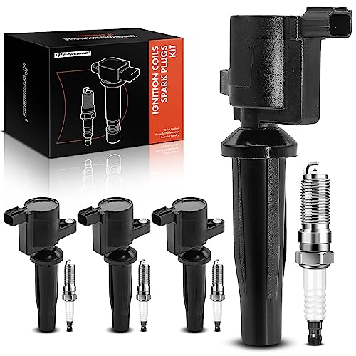 A-Premium Set of 4 Ignition Coil Pack and Iridium Spark Plugs Compatible with Ford Escape, Fusion, C-Max, Transit Connect, SSV Plug-In Hybrid, Police Responder Hybrid & Lincoln MKZ & Mercury Mariner
