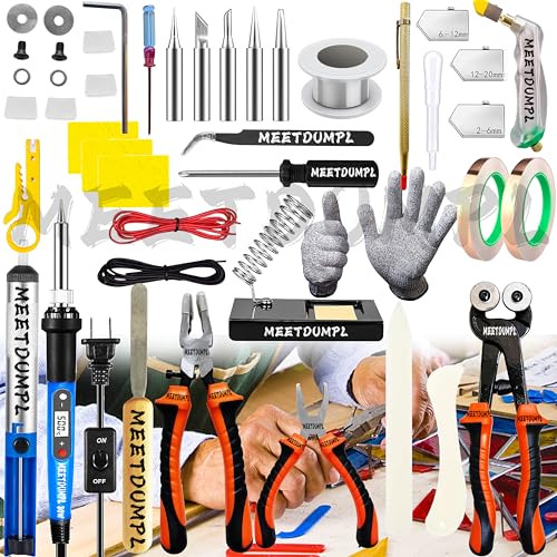 MEETDUMPL Stained Glass Kit，Stained Glass Supplies，Stained Glass Kits for Adults，with 80W Soldering Iron Kit,Glass Cutter Tool Kit,for Stained Glass Making.（Patent has Been Registered）.(1)