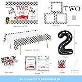 YSHMFEUX Two Fast Birthday Decorations Party Supplies, Race Car 2nd Birthday Decorations, Passionate Red Race Car Burning Tires Waving Checkered Flag, Baby Boy 2nd Birthday Decorations