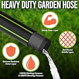 HoseTough Heavy Duty Garden Hose 100ft x 5/8” – Durable Water Hose, Leak-Proof, Lightweight Hybrid Hose with Swivel Handle & 10 Function Spray Nozzle – Flexible Outdoor Hose, Kink Free