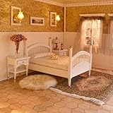 iLAND Victorian Dollhouse Furniture 1/12 Scale, Brewster Dollhouse Bedroom Furniture Set (White & Gold)