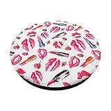 Sexy Red Lips Cute Lipstick Design With Kisses On White PopSockets PopGrip: Swappable Grip for Phones & Tablets