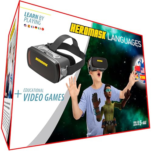 Heromask Virtual Reality Headset for Kids + Video Games to Learn Spanish Italian etc [Language Learning] VR for Kids. Kids Gifts for Boys and Girls for Age 5 to 12 Years Old. Educational