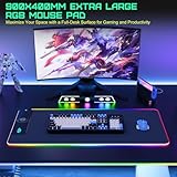 GIM Wireless Charging RGB Gaming Mouse Pad 15W, LED Mouse Mat 900x400x4MM, 10 Light Modes Extra Large Mousepad Non-Slip Rubber Base Computer Keyboard Mat for Gaming, MacBook, PC, Laptop, Desk