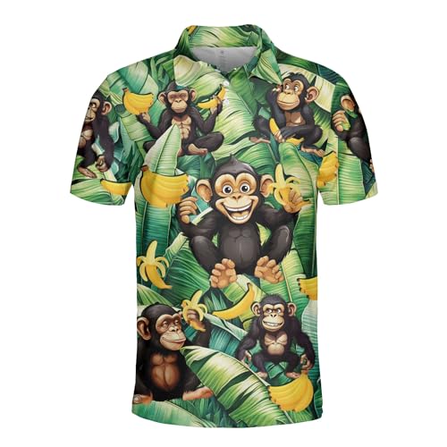 Monkey Garden Polo Shirts for Men Women - Mens Polo Shirts Short Sleeve 3D Print Funny Golf Polo Dry Fit Set 35 Size M