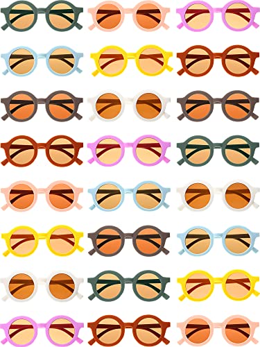 Flutesan 24 Pairs Kid Round Sunglasses Cute Retro Circle Sunglasses for Kids Girls Toddler Baby Boy Outdoor UV, Age 3 to 10(Stylish Colors)