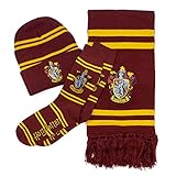 Culture Fly Harry Potter Gryffindor Premium Knit Scarf Beanie Socks 3pc Winter Bundle Gift Set