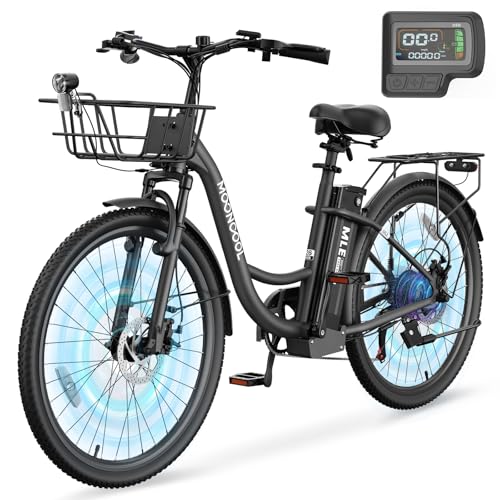 MOONCOOL Electric Bike for Adults, 700W Peak Power 7 Speed Step Through Electric Cruiser Bike, 40 Miles Electric Bicycle with 36V 10.4Ah Battery, Aluminum Frame City Commuter E Bikes for Women, Men