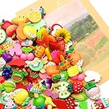 David Angie Planar Resin Flatback 100pcs Fruit Slime Charms Vegetable Resin Cabochons Slime Beads Making Supplies for DIY Craft Making and Ornament Scrapbooking (Fruit)