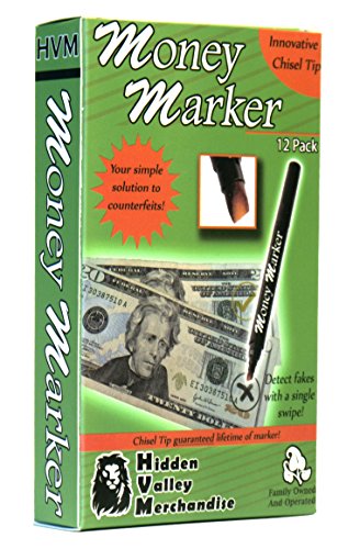 Money Marker (12 Pens) - Counterfeit Bill Detector Pen with Upgraded Chisel Tip - Detects Fake Counterfit Bills, Universal Currency Detectors Pack