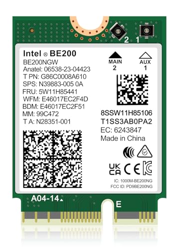 WiFi 7 Wireless Card Intel BE200 NGW, Bluetooth 5.4, 5800Mbps M.2/NGFF Network Support Windows 10/11 (64bit), Linux, Not Support AMD, Only Supports Intel 12th Generation and Above CPUs.