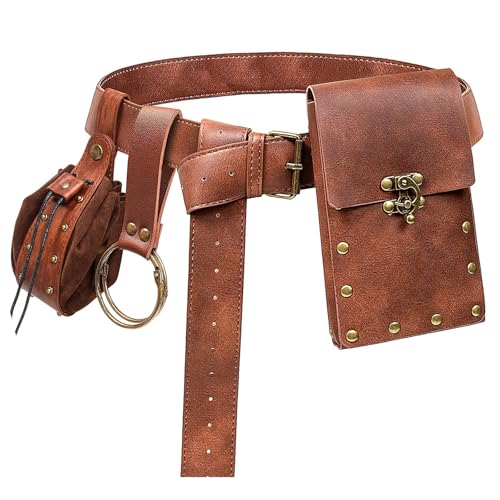 Renaissance Belt Pouch Coin Purse Skirt Hike Set Medieval Festival Costume Halloween Accessories Casual Fanny Pack Waist Bag (2Pouch-Brown)
