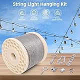 300FT 1/8" Wire Rope Kit, Vinyl Coated 304 Stainless Steel Wire Cable, 7x7 Strands 920LBS Breaking Strength, M5 Turnbuckle for Cable Wire, String Light Hanging Kit for Outdoor, Garden, Clothesline