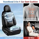 CAR PASS Ventilation Cooling Seat Cover,Luxury Nappa Leather 5 Seat Cover with Vibrate Massage 12V, Lumbar Support, Seat Covers for SUVs,Pickups,Trucks,Vehicles (Solid Black)