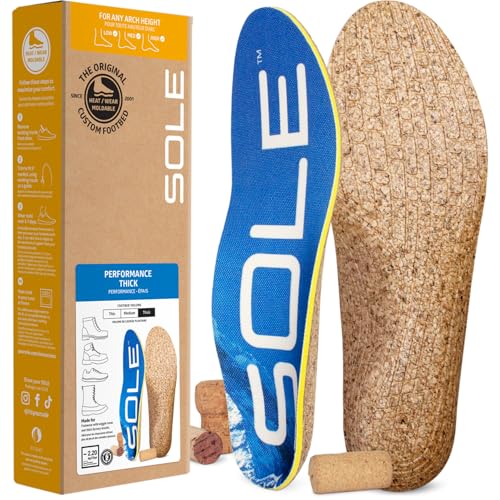 SOLE Performance Thick Shoe Insoles – Orthotic Arch Support Inserts for Plantar Fasciitis Relief and Comfort - Mens Size 12/Womens Size 14, 1 Pair