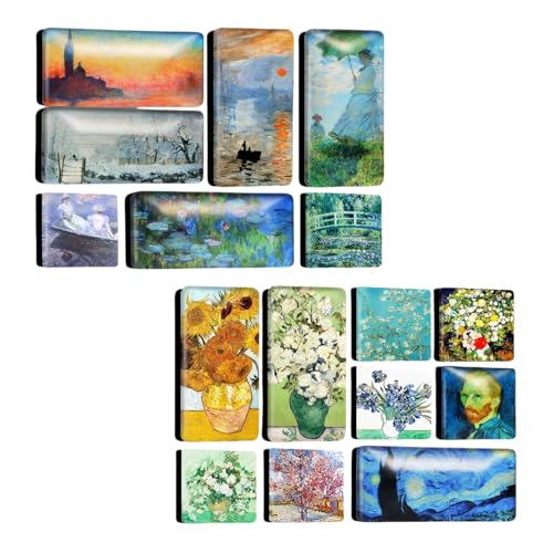 16PCS Art Magnets, Monet/Van gogh Artistic Decor for Fridge Whiteboard Office Kitchen, Starry Night,Water Lilies, Sunflower, Sunrise, Gift for Art history Lovers, mothers day, International museum Day