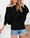 Zenlonr Women's Fall Sweaters 2024 Casual Long Batwing Sleeve Loose Off Shoulder Knit Pullovers Jumper Tops(Solid Black,Medium)