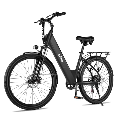Qlife Cityone Electric Bike for Adults 26" Step-Through 22MPH Ebike with 2.1" Tire,UL2849 Certified Built-in Removable Battery,Peak 750W Motor Ebikes with 7 Speed,Commuter E Bicycle,Black w/Rack&G