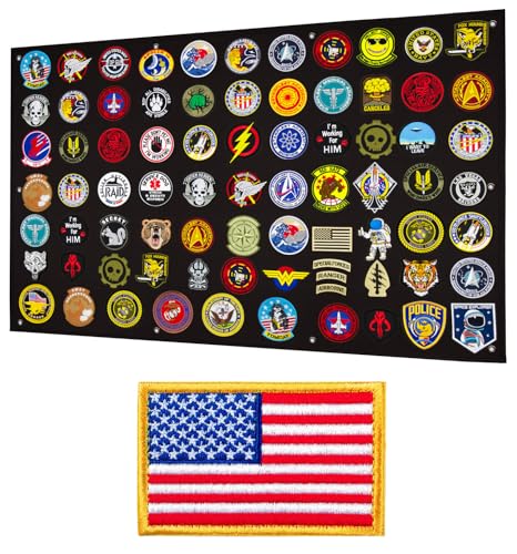 Tactical Patch Display Panel Holder Board for Military Army Combat Morale Uniform Hook and Loop Emblems, 43 Inches x 27.5 Inches (Large), with 1 Flag Patch Included