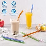 RENYIH 10 Pcs Reusable Glass Smoothie Straws,9''x12 mm Glass Drinking Straws for Milkshakes, Tea, Juice,Set of 5 Straight and 5 Bent with 2 Cleaning Brushes -Dishwasher Safe(Colorful)