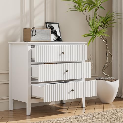 May in Color Large White 3 Drawer Dresser, Painted 30 Inch Tall Wood Nightstand with Storage, Wide Modern Chest of Drawers with Ball Bearing Slide for Bedroom Hallway Living Room Entryway Office